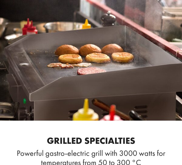 Klarstein Grillmeile 3000G, електрическа скара, 3000 W, плоча за скара, 54.5 x 35 см, гладка