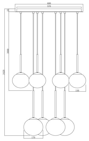 Ondaluce - Полилей на кабел JEWEL 8xE14/10W/230V Ø 70 cm черен/димно черен