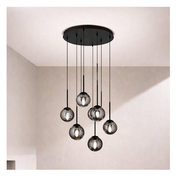 Ondaluce - Полилей на кабел JEWEL 8xE14/10W/230V Ø 70 cm черен/димно черен