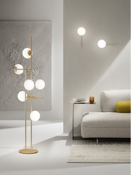 Ondaluce - Подова лампа JEWEL 6xE14/10W/230V 166 cm златна/бяла