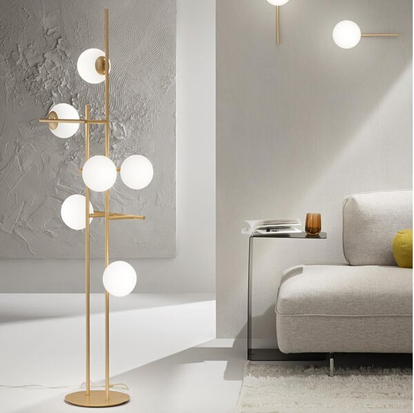 Ondaluce - Подова лампа JEWEL 6xE14/10W/230V 166 cm златна/бяла