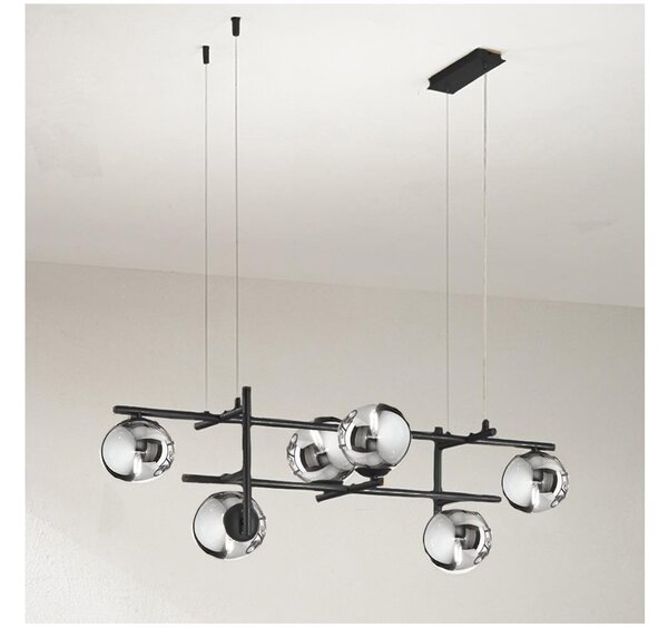 Ondaluce - Полилей на кабел JEWEL 6xE14/10W/230V черен/опушен
