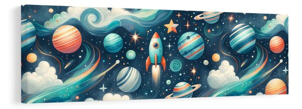 Картина на платно – Космос с ракета и звезди