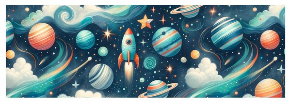 Картина на платно – Космос с ракета и звезди