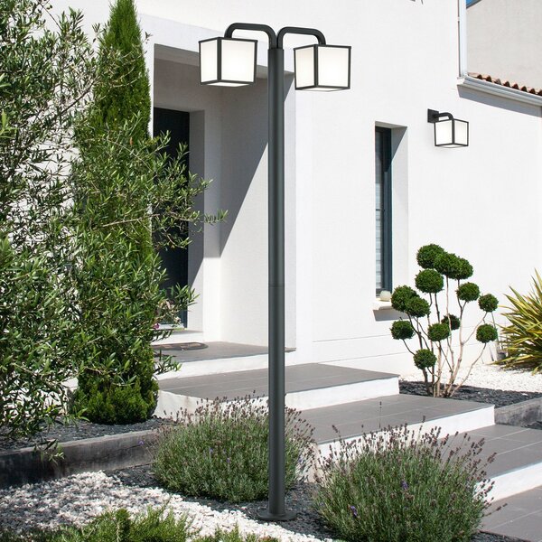 Trio Lighting LED стълбова лампа Cubango с два кубични абажура, Черен, Метал, Модерен