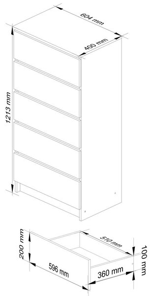 Скрин с 5 чекмеджета 60 x 40 x 121 см бял