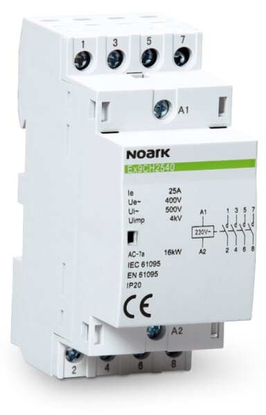 NOARK Ex9CH20 10 230V 50/60Hz Модулно реле, 20 A, напр. на бобината 230V, 1 NO контакт - 107011
