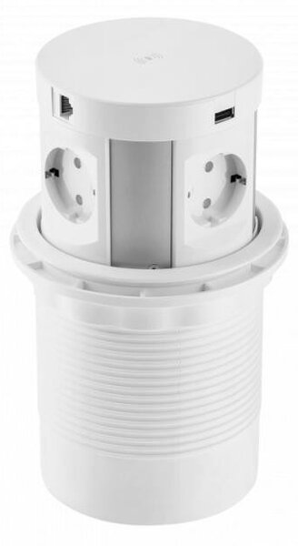 GTV AE-BPW4S120P-10 COMFORT PLUS Pop-up контакт за вгражд., 4x Schuko, 2xUSB, 2xRJ45, бял