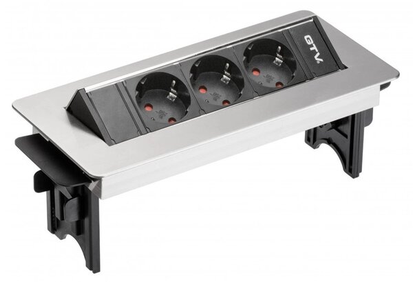 GTV AE-PBC3GS-51BK Pop-up контакт за вгражд., 3х Schuko, без корпус, сребрист