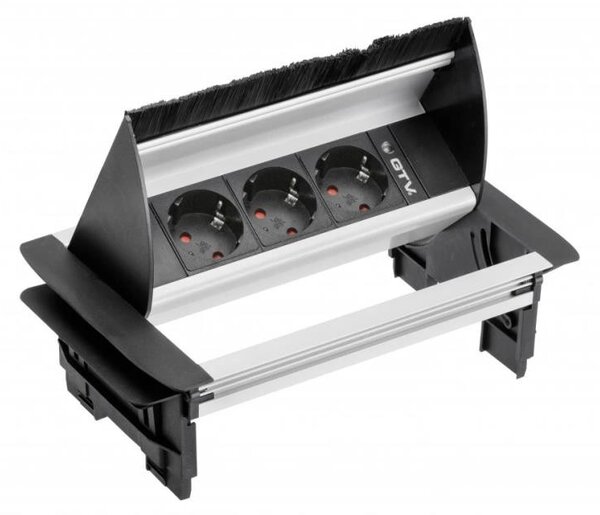 GTV AE-PBC3GS-53BKS LETTERBOX Pop-up контакт за вгражд., 3х Schuko, без корпус, капак, сребрист