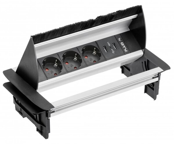 GTV AE-PBC3GS2U-53BKS LETTERBOX Pop-up контакт за вгражд.,3х Schuko,2xUSB,без корпус,капак,сребрист