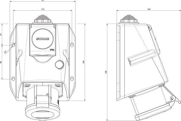 Scame Промишлен комбиниран контакт 3P+N+Е 16A+шуко IP54 серия Optima Combi - 513.1657-DN