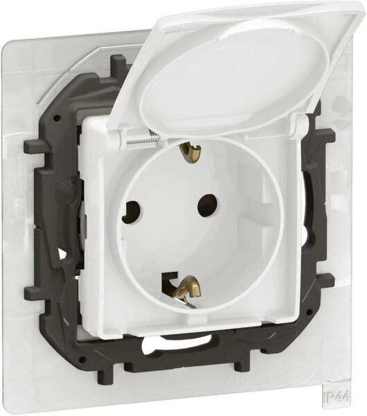 Legrand Контакт ШУКО 16A с капак IP44 и детска защита цвят Бял Niloe New NP3128WH