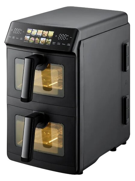 Двоен фритюрник с горещ въздух Just Perfecto JP-AF10DB, 2600 W, 10 л, 10 програми, 80-200 C, Rapid Hot Air Circulation, Синхронизирано готвене, Черен