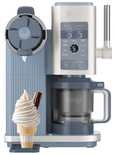 Машина за сладолед 13-в-1 Ninja CREAMi Scoop & Swirl™ NC702EU, 800W, 13 програми, 3-степенен лост за фунийки, CreamiFit, Creamify, 2 купички 473 мл, Персонализация, Син/Сив