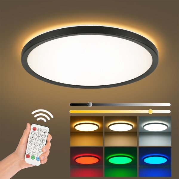 Brilagi - LED RGB димируемо осветително тяло ULTRA SLIM LED/18W/230V Ø 30 см, черно + дистанционно управление