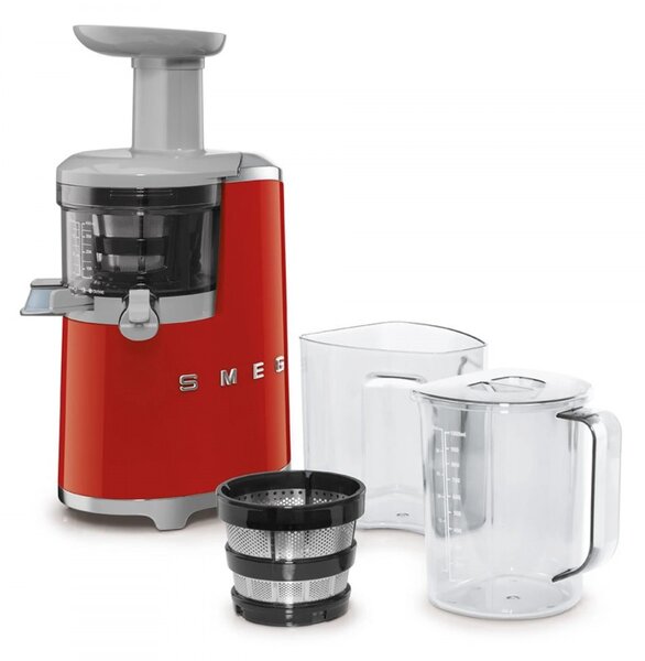 Сокоизстисквачка Smeg SJF01RDEU, 150W, 500 мл, Обратно въртене, Контейнер за отпадъци 1.6 л, Червен