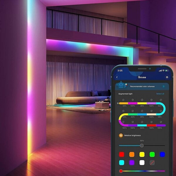 Smart LED лента Govee RGBIC H618A3D1, 12W, 5 м, 90 LED, Wi-Fi, Bluetooth, Alexa, Гласово и мобилно управление, Бял