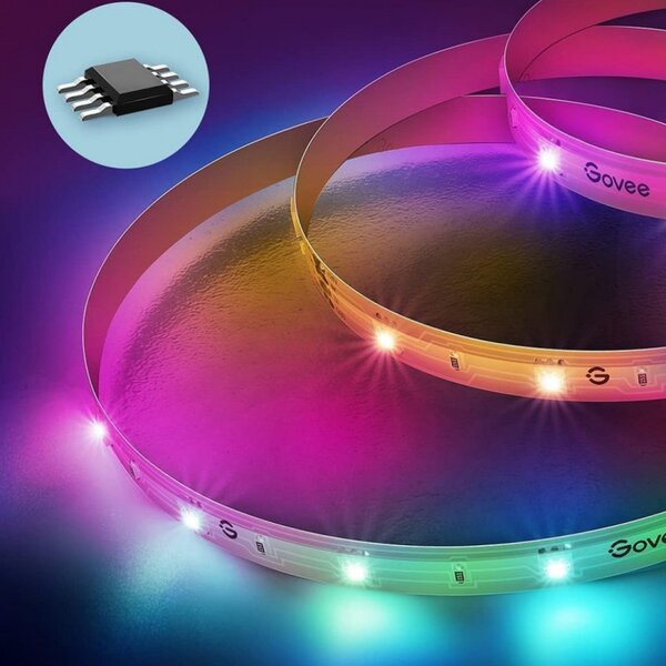 Smart LED лента Govee RGBIC H618A3D1, 12W, 5 м, 90 LED, Wi-Fi, Bluetooth, Alexa, Гласово и мобилно управление, Бял