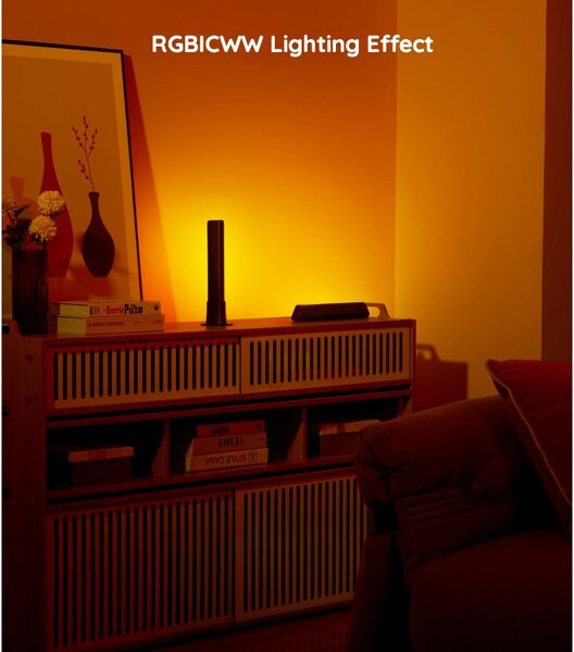 Комплект 2 Smart LED лампи Govee Flow Plus RGBICWW H6056, 18W, Адресируеми цветни сегменти, Wi-Fi, Bluetooth, Govee Home, Черен