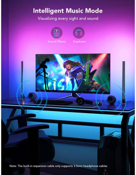 Комплект 2 Smart LED гейминг лампи Govee RGBIC H6047, 24W, Адресируеми цветни сегменти, Wi-Fi, Bluetooth, Govee Home, Черен