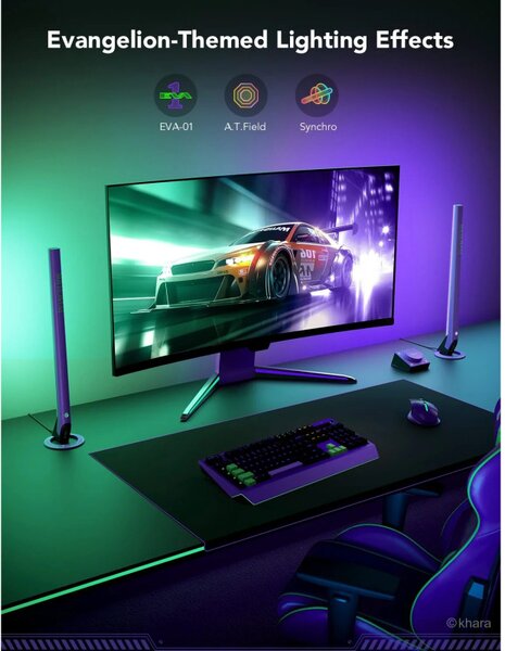 Комплект 2 Smart LED гейминг лампи Govee RGBIC H6047, 24W, Адресируеми цветни сегменти, Wi-Fi, Bluetooth, Govee Home, Черен