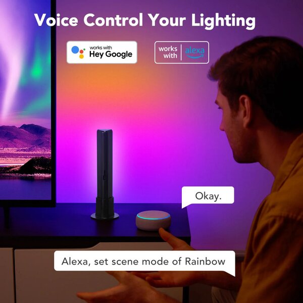 Комплект 2 Smart LED лампи Govee Flow Plus RGBICWW H6056, 18W, Адресируеми цветни сегменти, Wi-Fi, Bluetooth, Govee Home, Черен