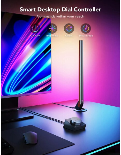 Комплект 2 Smart LED гейминг лампи Govee RGBIC H6047, 24W, Адресируеми цветни сегменти, Wi-Fi, Bluetooth, Govee Home, Черен