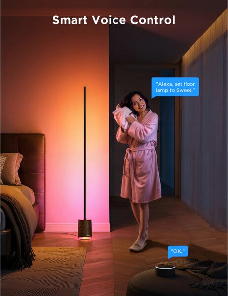 Подова Smart LED лампа Govee Floor Lamp Pro RGBICWW H6079, 170 см, 48W, 2100 lm, 6500K, Wi-Fi, Bluetooth, Govee Home, Черен
