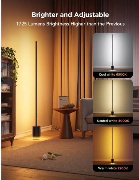 Подова Smart LED лампа Govee Floor Lamp 2 RGBICWW H607C, 152 см, 30W, 1725 lm, 6500K, Wi-Fi, Bluetooth, Govee Home, Черен