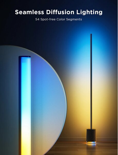 Подова Smart LED лампа Govee Floor Lamp Pro RGBICWW H6079, 170 см, 48W, 2100 lm, 6500K, Wi-Fi, Bluetooth, Govee Home, Черен