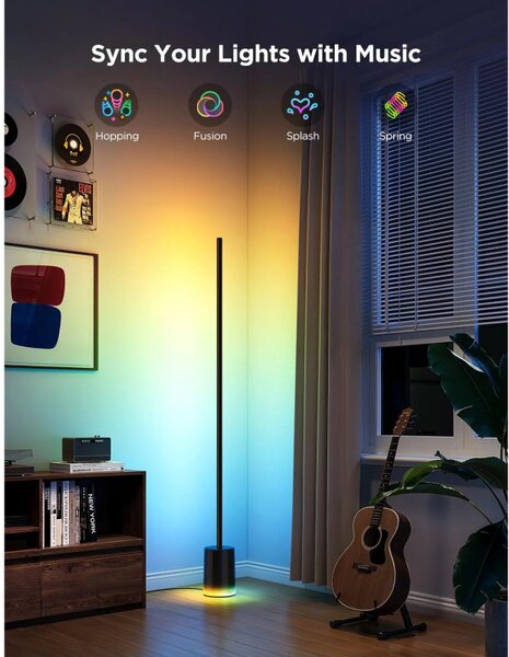 Подова Smart LED лампа Govee Floor Lamp 2 RGBICWW H607C, 152 см, 30W, 1725 lm, 6500K, Wi-Fi, Bluetooth, Govee Home, Черен