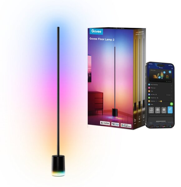 Подова Smart LED лампа Govee Floor Lamp 2 RGBICWW H607C, 152 см, 30W, 1725 lm, 6500K, Wi-Fi, Bluetooth, Govee Home, Черен