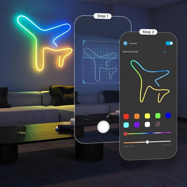 Smart LED лента Govee Neon Rope Light 2 RGBIC H61D5301, 48W, 5 m, 173 lm, Bluetooth, Wi-Fi, Matter, Таймер, Самозалепваща, 420 диода, 11 музикални режима, Бял