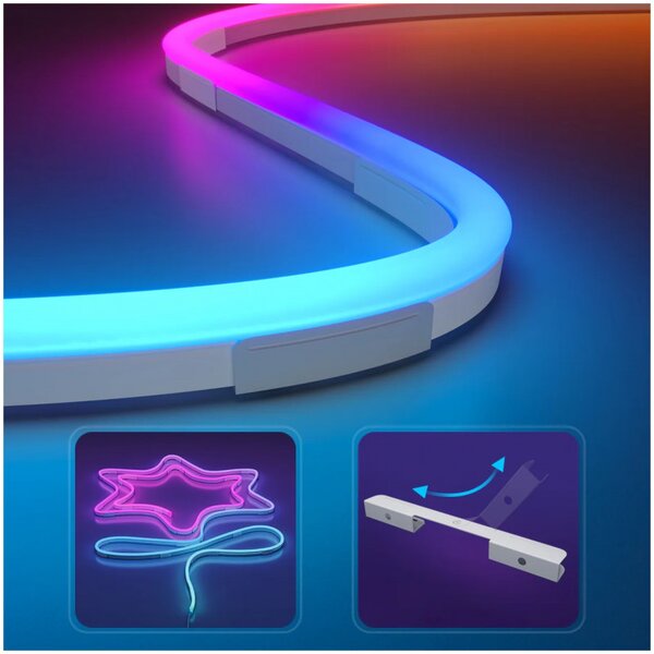 Smart LED лента Govee Neon Rope Light 2 RGBIC H61D5301, 48W, 5 m, 173 lm, Bluetooth, Wi-Fi, Matter, Таймер, Самозалепваща, 420 диода, 11 музикални режима, Бял