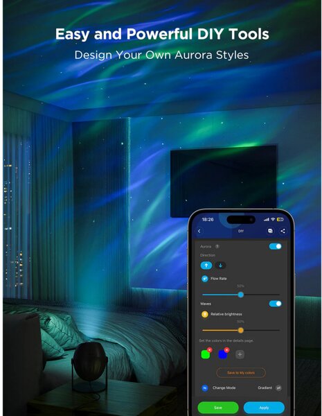 Smart лампа тип проектор за звезди Govee Star Light Projector H6093, 12W, RGBW, Гласово управление, Wi-Fi, Bluetooth, Черен