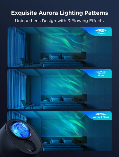 Smart лампа тип проектор за звезди Govee Star Light Projector H6093, 12W, RGBW, Гласово управление, Wi-Fi, Bluetooth, Черен