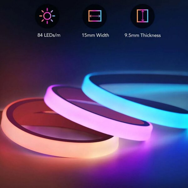 Smart LED лента Govee Neon Rope Lights RGBIC H61C33D1, 36W, 3 м, RGBIC, 2500K, 252 диода, Bluetooth, Wi-Fi, Черен