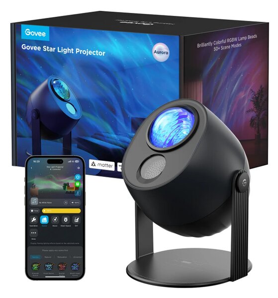 Smart лампа тип проектор за звезди Govee Star Light Projector H6093, 12W, RGBW, Гласово управление, Wi-Fi, Bluetooth, Черен