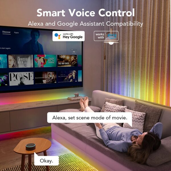 Smart LED лента Govee RGBIC H612CCD1, 36W, 10 м, RGBICW, 240 диода, Bluetooth, Wi-Fi, Черен