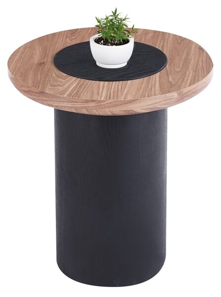 Странична маса OVALON – MDF плот орех, черен крак, φ45x50 см