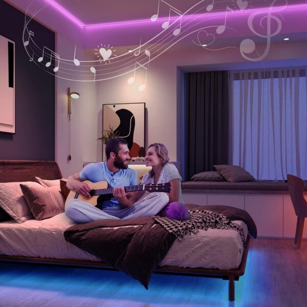 Комплект Smart LED лента Govee H615A3A3, 5 m, Wi-Fi, Bluetooth, Музикална синхронизация, Самозалепваща, Бял