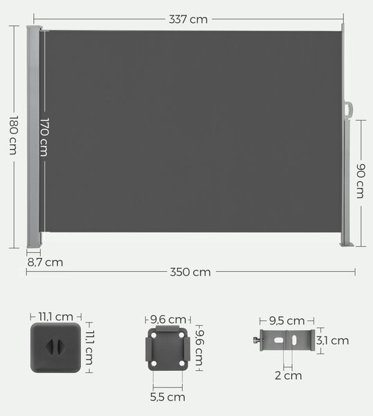 Странична тента Songmics Сива 180x350 см