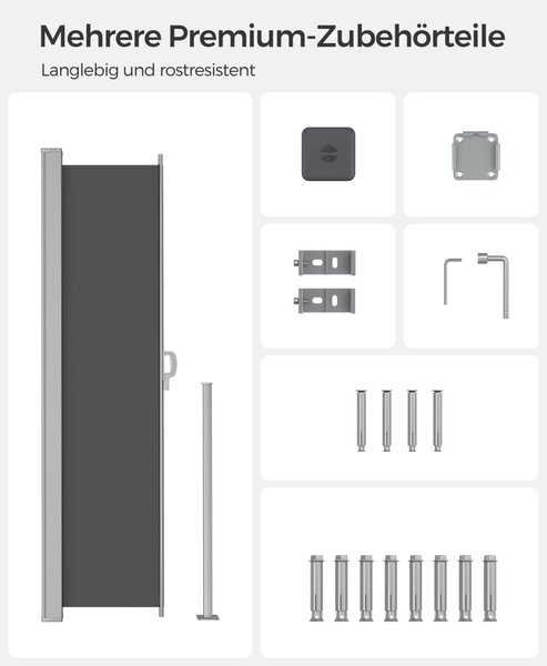 Странична тента Songmics Сива 180x350 см