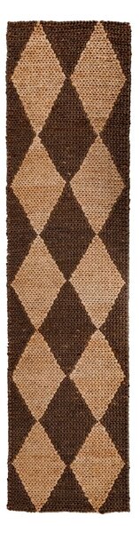 Килим пътека, Effie Diamond Jute Flair Rugs, тъмнокафяв, 80x230 см
