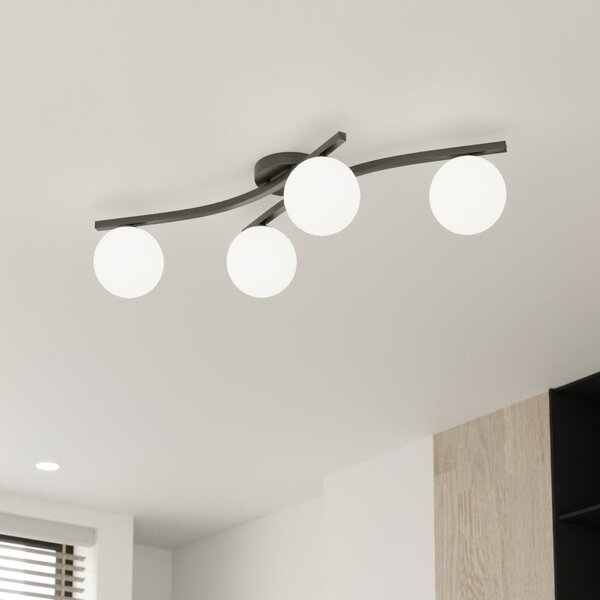 EMIBIG LIGHTING Лампа за таван Opus, дължина 85 см, опал, 84 4 светлини., Затъмняване, Черен, Дневна/трапезария, Метал, Модерен