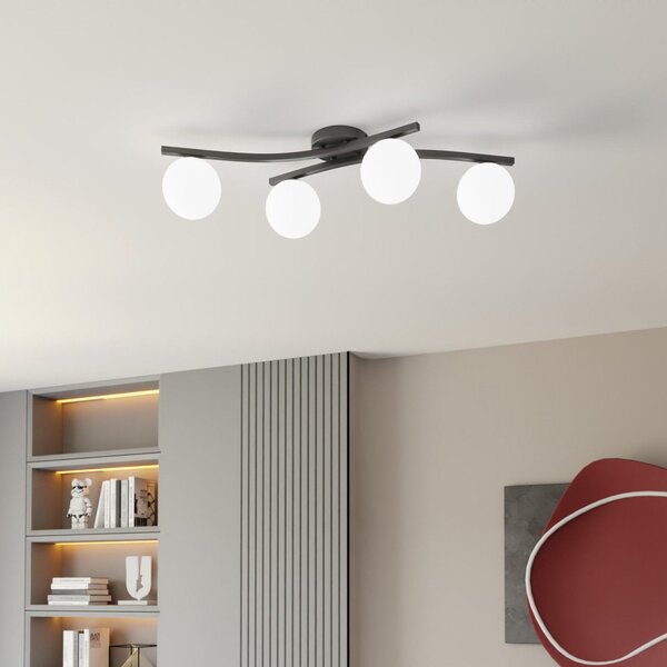 EMIBIG LIGHTING Лампа за таван Opus, дължина 85 см, опал, 84 4 светлини., Затъмняване, Черен, Дневна/трапезария, Метал, Модерен