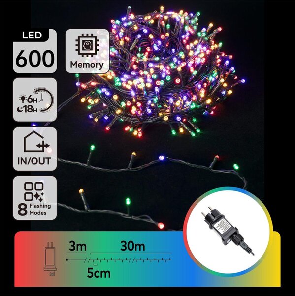 Aigostar - LED RGBY Външен коледен гирлянд 600xLED/6W/230V/8 функции 30m IP44