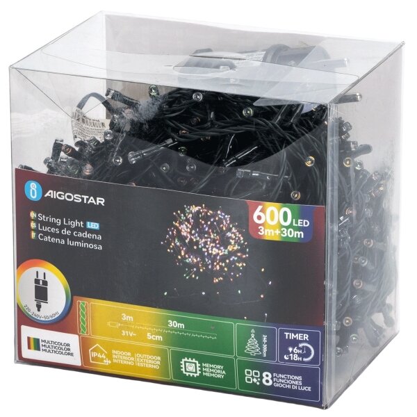 Aigostar - LED RGBY Външен коледен гирлянд 600xLED/6W/230V/8 функции 30m IP44