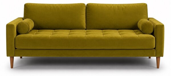 Триместен диван Midcentury в маслинено зелено кадифе, 200/93/66 см